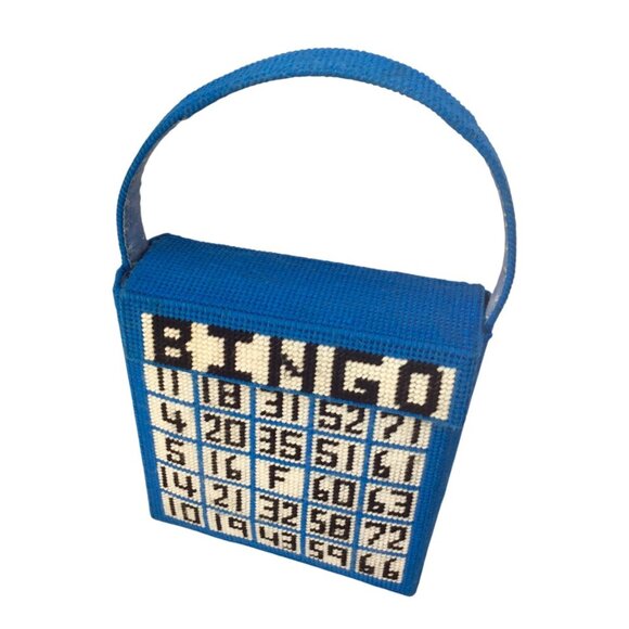 Vintage Needlepoint Bingo Game Bag Purse Tote Grannycore Double Side Grandma - Picture 4 of 14